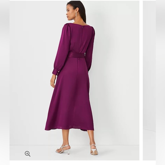 NWOT Puff Shoulder Belted Flare Dress - Picture 2 of 9